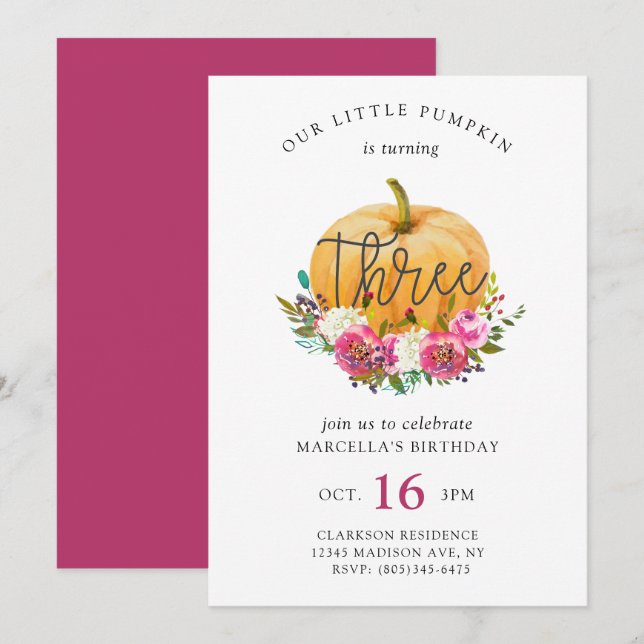 Invitation Notre Petit Citrouille 3e anniversaire (Devant / Derrière)