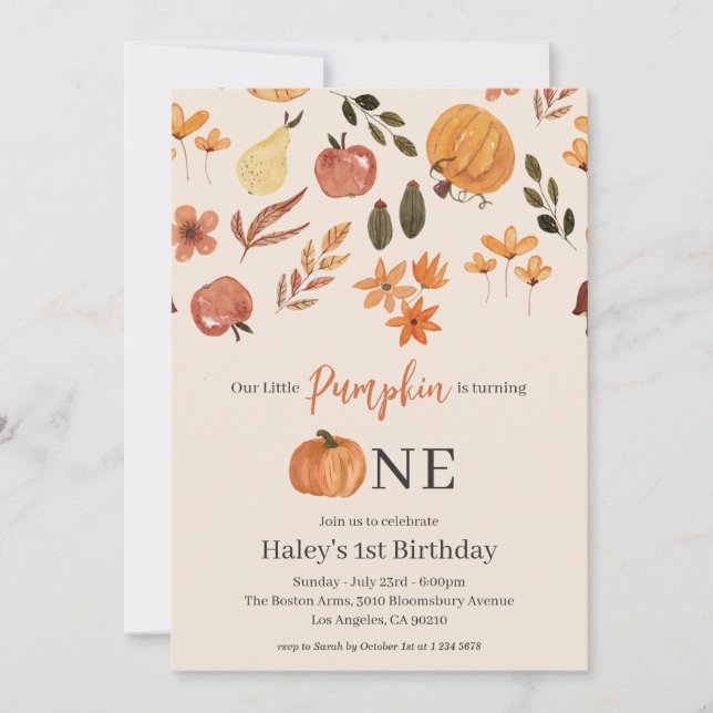 Invitation Notre petit Citrouille Automne bébé 1er anniversai (Devant)