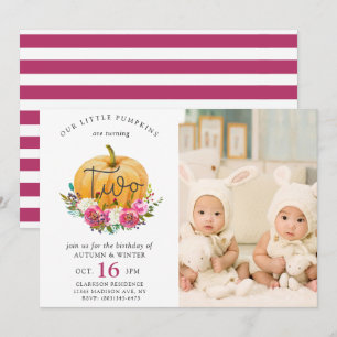 Invitation Notre Petit Citrouille Automne Floral 2ème Twins A