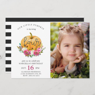 Invitation Notre Petit Citrouille Automne Floral 4e anniversa