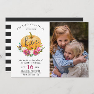 Invitation Notre Petit Citrouille Automne Floral 5e Twins Ann
