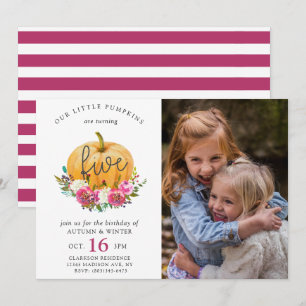 Invitation Notre Petit Citrouille Automne Floral 5e Twins Ann
