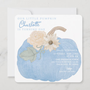 Invitation Notre Petit Citrouille Bleu Automne Anniversaire