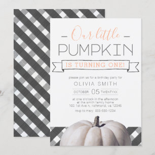 Invitation Notre Petit Citrouille Buffalo Plaid Automne 1er A
