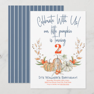 Invitation Notre Petit Citrouille Deuxième Anniversaire Bleu 