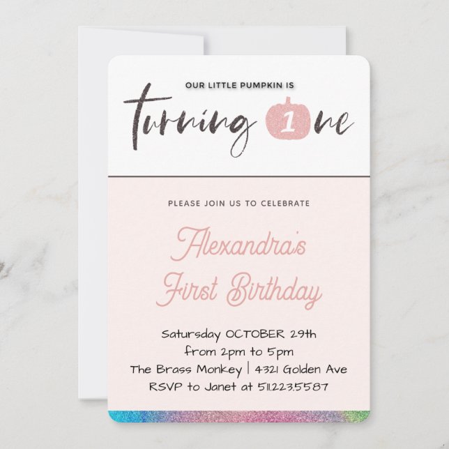 Invitation Notre petit Citrouille fête son 1er anniversaire (Devant)