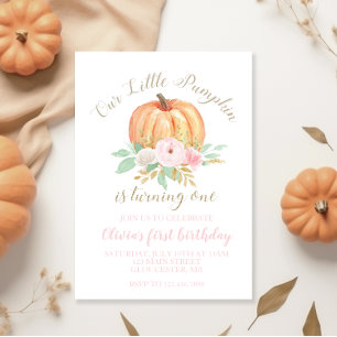 Invitation Notre petit citrouille or et floral pour le premie