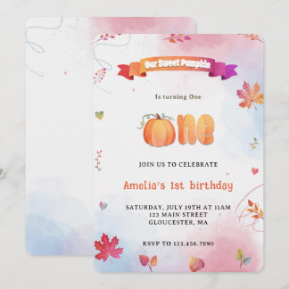 Invitation Notre Petit Citrouille Premier Anniversaire Aquare