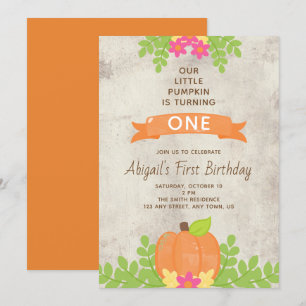 Invitation Notre Petit Citrouille Premier Anniversaire Fleurs