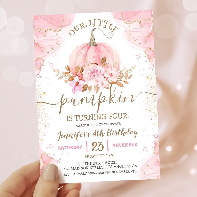 Invitation Notre petit Citrouille | Rose Gold Girl 4e anniver (Créateur téléchargé)