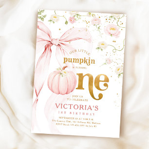 Invitation Notre Petit Citrouille Rose Ruban Fille 1er Annive