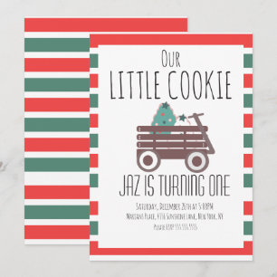Invitation Notre Petit Cookie Noël Premier Anniversaire Wagon