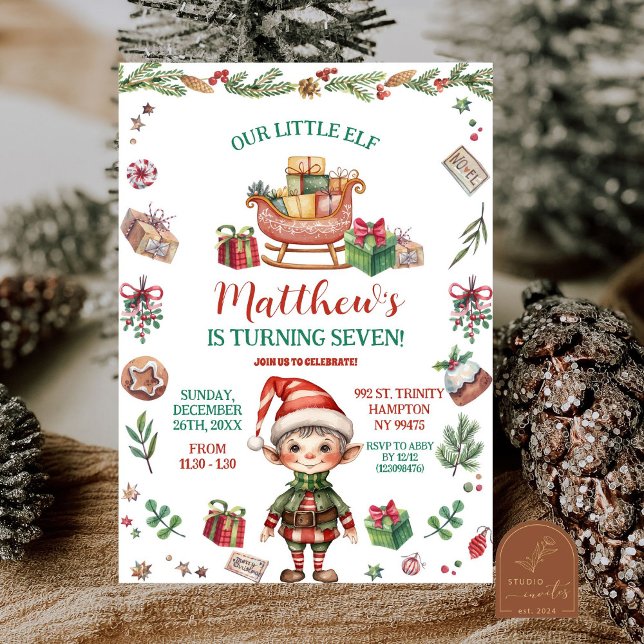 Invitation Notre petit elfe Noël Cookie Anniversaire Garçon (Créateur téléchargé)