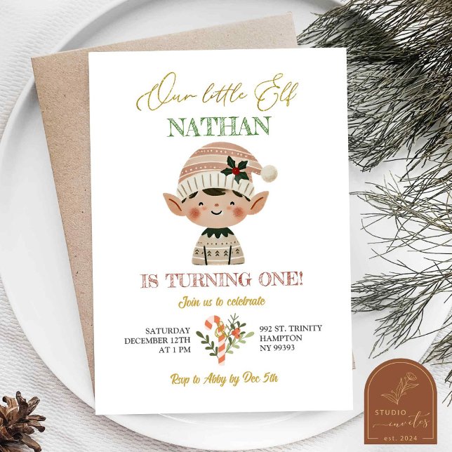 Invitation Notre petit elfe Noël premier anniversaire garçon (Créateur téléchargé)