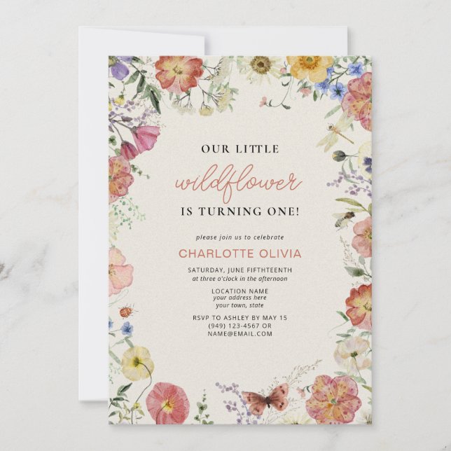 Invitation Notre Petit Fleur sauvage 1er anniversaire Fleurs  (Devant)