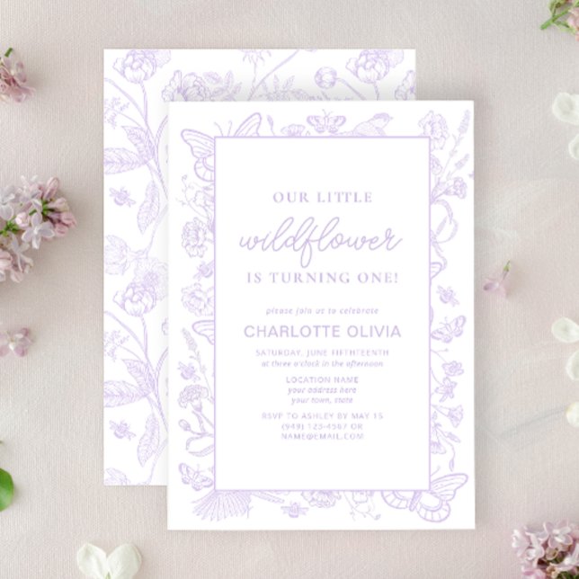 Invitation Notre Petit Fleur sauvage 1er Anniversaire Fleurs  (1st Birthday Invitation)