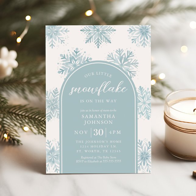 Invitation Notre petit Flocon de neige Baby shower bleu hiver (Créateur téléchargé)