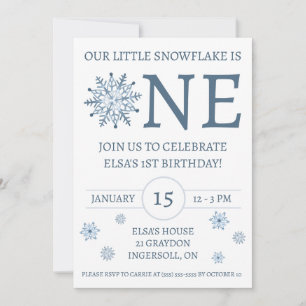 Invitation Notre petit flocon de neige est UN, fête d'anniver