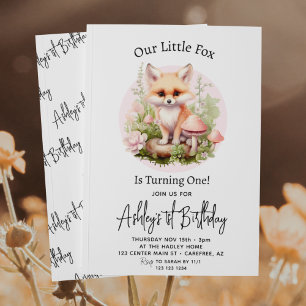 Invitation Notre Petit Fox Cottagecore Script 1er Anniversair