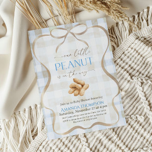 Invitation Notre Petit Garçon Cacahuète Bleu Gingham Baby Sho