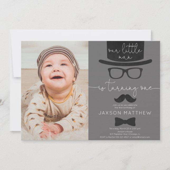 Invitation Notre petit homme photo de la fête du 1er annivers (Devant)