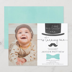 Invitation Notre petit homme turquoise aqua 1er anniversaire 