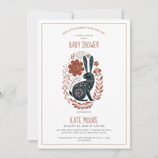 Invitation Notre Petit Lapin Est Sur Le Chemin Du Baby shower (Devant)