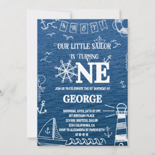 Invitation Notre petit marin nautique 1er garçon anniversaire