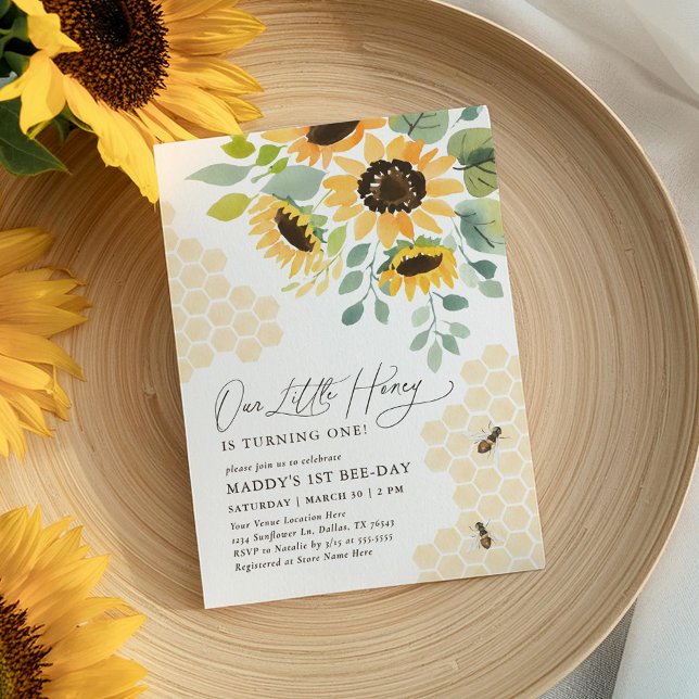Invitation Notre Petit Miel Bee Sunflower 1er anniversaire (Créateur téléchargé)