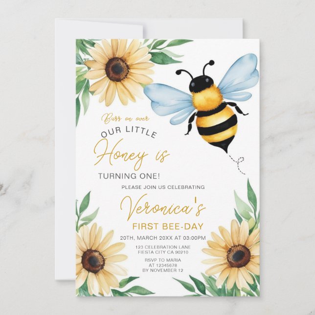 Invitation Notre petit miel tourne une fête d'anniversaire d' (Devant)