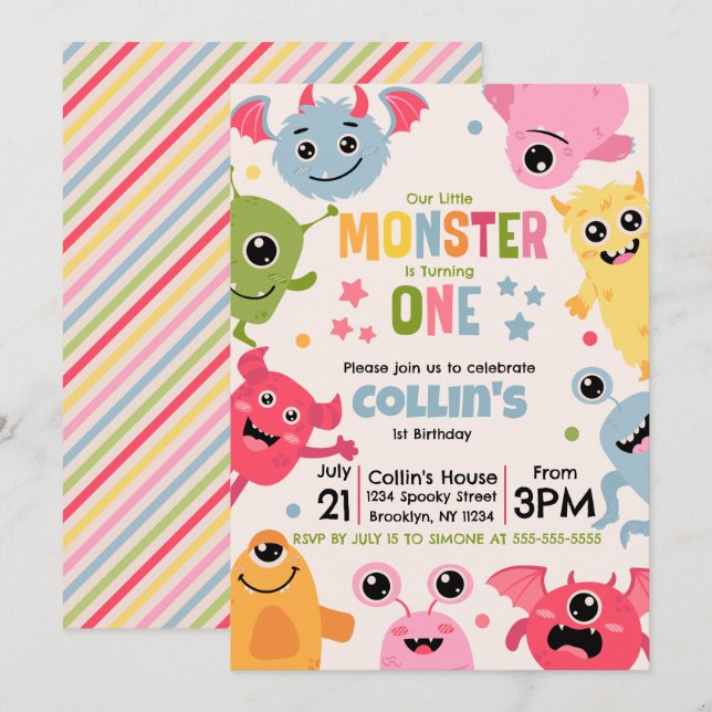 Invitation Notre petit monstre a un an (Devant / Derrière)