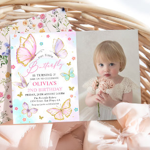 Invitation Notre petit papillon Rainbow Girl Photo Anniversai