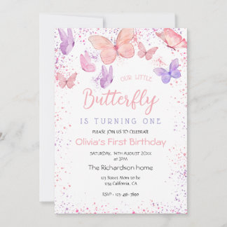 Invitation Notre petit papillon rose 1er anniversaire