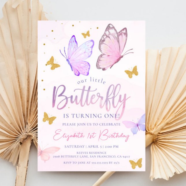 Invitation Notre Petit Papillon | Rose Purple Girl Anniversai (Créateur téléchargé)