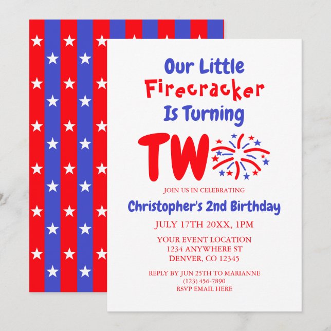 Invitation Notre petit pétard 2e anniversaire (Devant / Derrière)