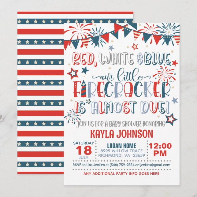Invitation Notre petit pétard est presque dû Baby shower (Devant / Derrière)