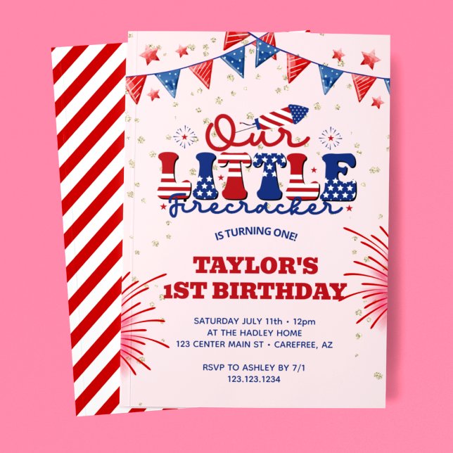Invitation Notre petit pétard rose 1er anniversaire (Créateur téléchargé)