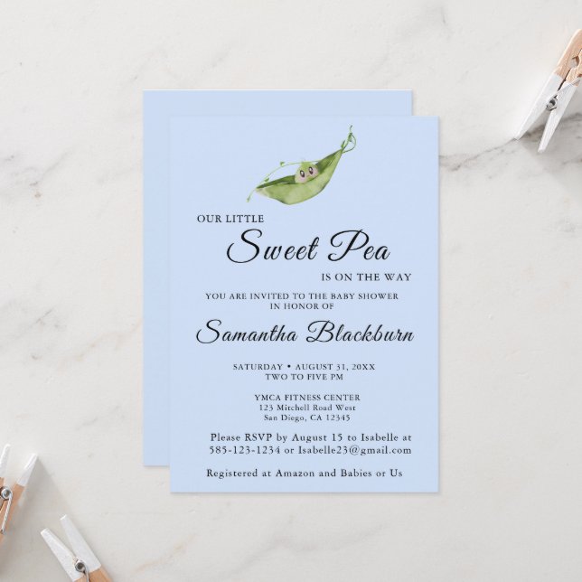 Invitation Notre Petit Pois Doux Sur Le Chemin Baby shower In (Devant/Arrière en situation)