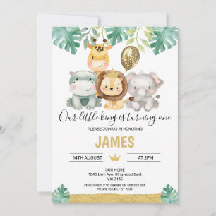 Invitation Notre petit roi Lion Crown Safari 1er anniversaire