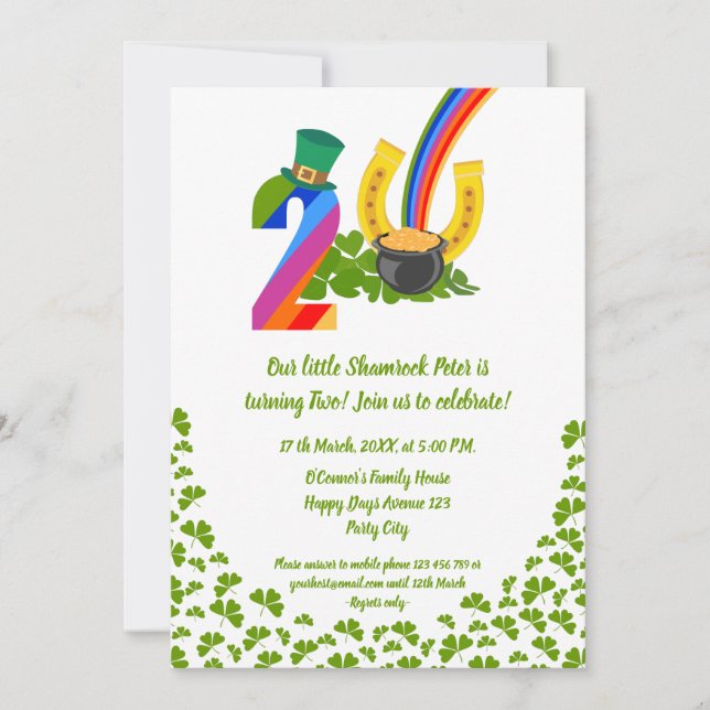 Invitation Notre petit shamrock fait deux fêtes d'anniversair (Devant)
