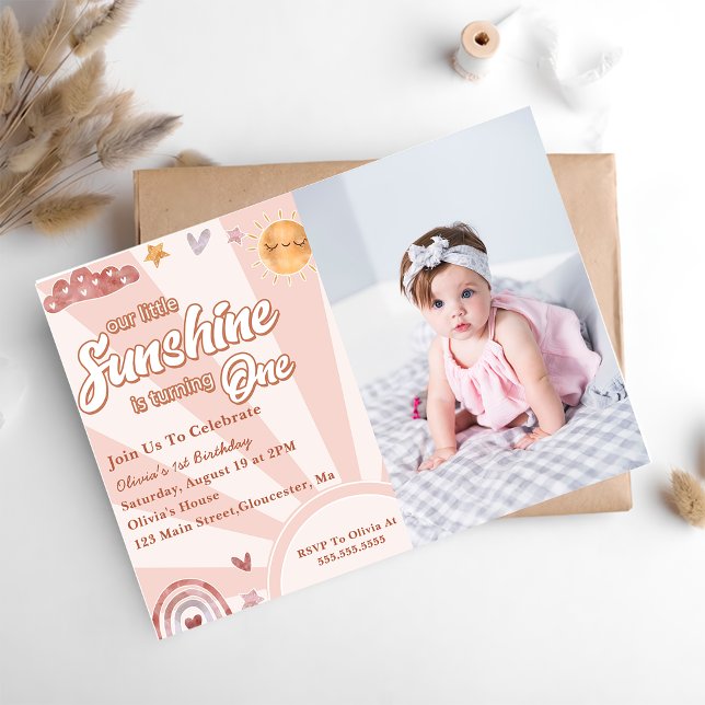 Invitation Notre petit soleil 1er anniversaire Rainbow Photo (Créateur téléchargé)