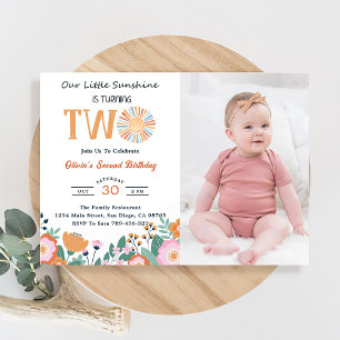 Invitation Notre petit soleil 2e anniversaire Boho photo flor