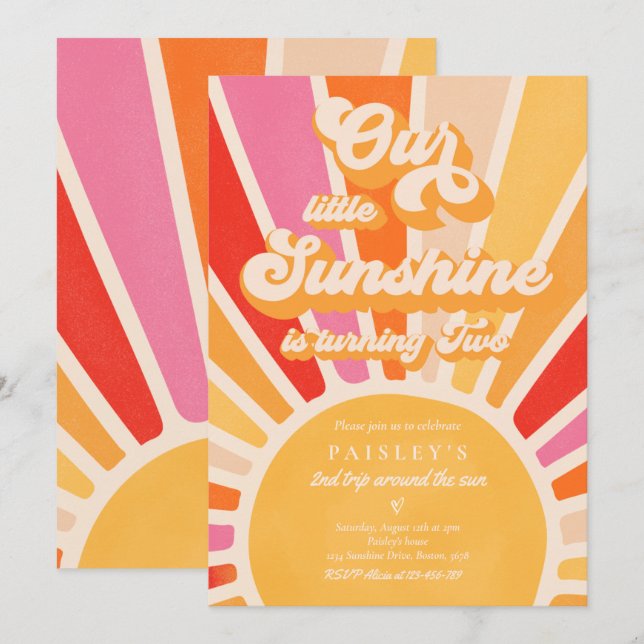 Invitation Notre Petit Soleil 2e Anniversaire Bright Rainbow (Devant / Derrière)