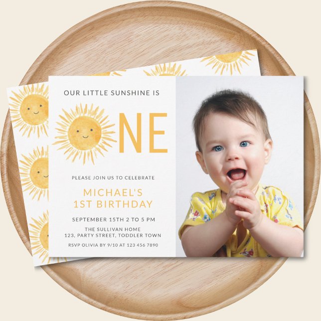 Invitation Notre Petit Soleil Est Un 1Er Anniversaire Photo G (Créateur téléchargé)