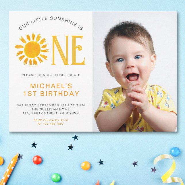 Invitation Notre Petit Soleil Est Une 1Ère Photo Anniversaire (Créateur téléchargé)