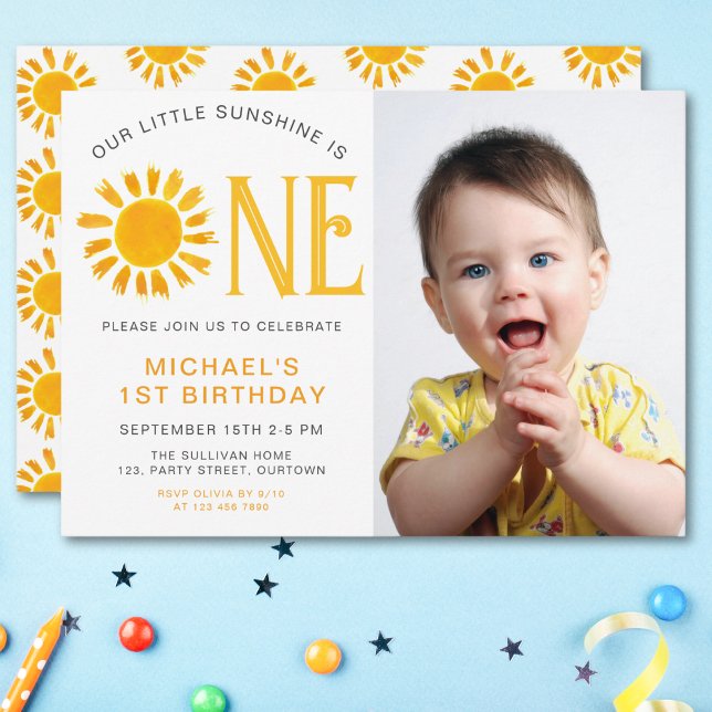 Invitation Notre Petit Soleil Est Une 1Ère Photo Anniversaire (Créateur téléchargé)