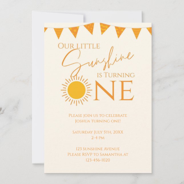 Invitation Notre Petit Soleil Fait Son Premier Anniversaire (Devant)
