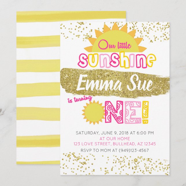 Invitation Notre petit soleil premier anniversaire (Devant / Derrière)