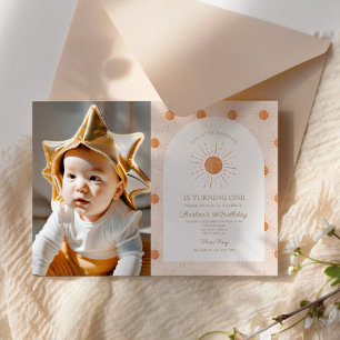 Invitation Notre petit Soleil Soleil Rétro Minimal 1er Annive