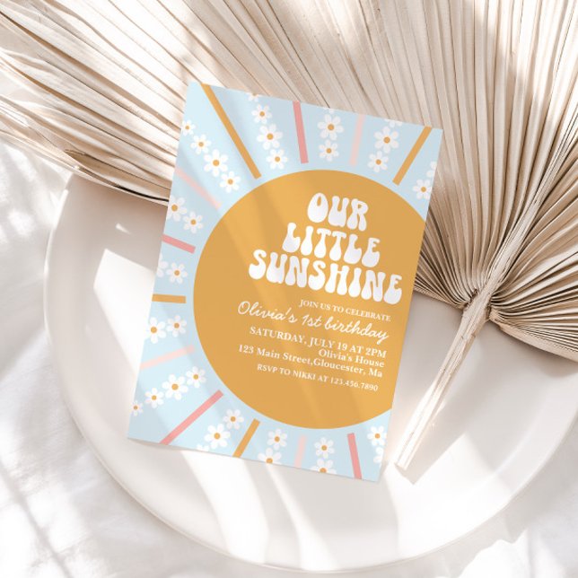 Invitation Notre petit Sunshine boho floral premier anniversa (Créateur téléchargé)